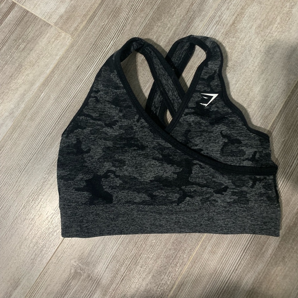 Gymshark Black and Gray Camo Sports Bra